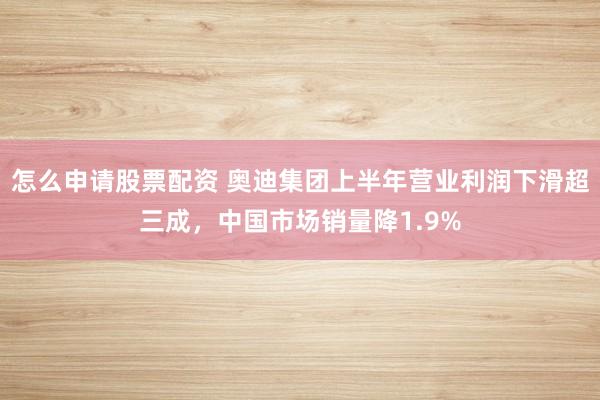 怎么申请股票配资 奥迪集团上半年营业利润下滑超三成，中国市场销量降1.9%