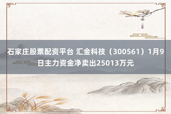 石家庄股票配资平台 汇金科技（300561）1月9日主力资金净卖出25013万元