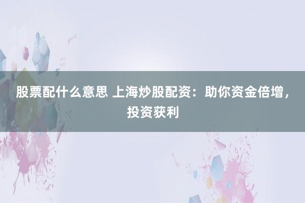 股票配什么意思 上海炒股配资：助你资金倍增，投资获利