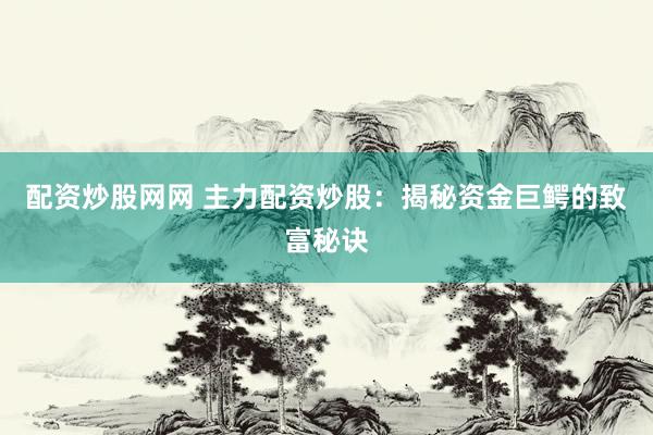 配资炒股网网 主力配资炒股：揭秘资金巨鳄的致富秘诀